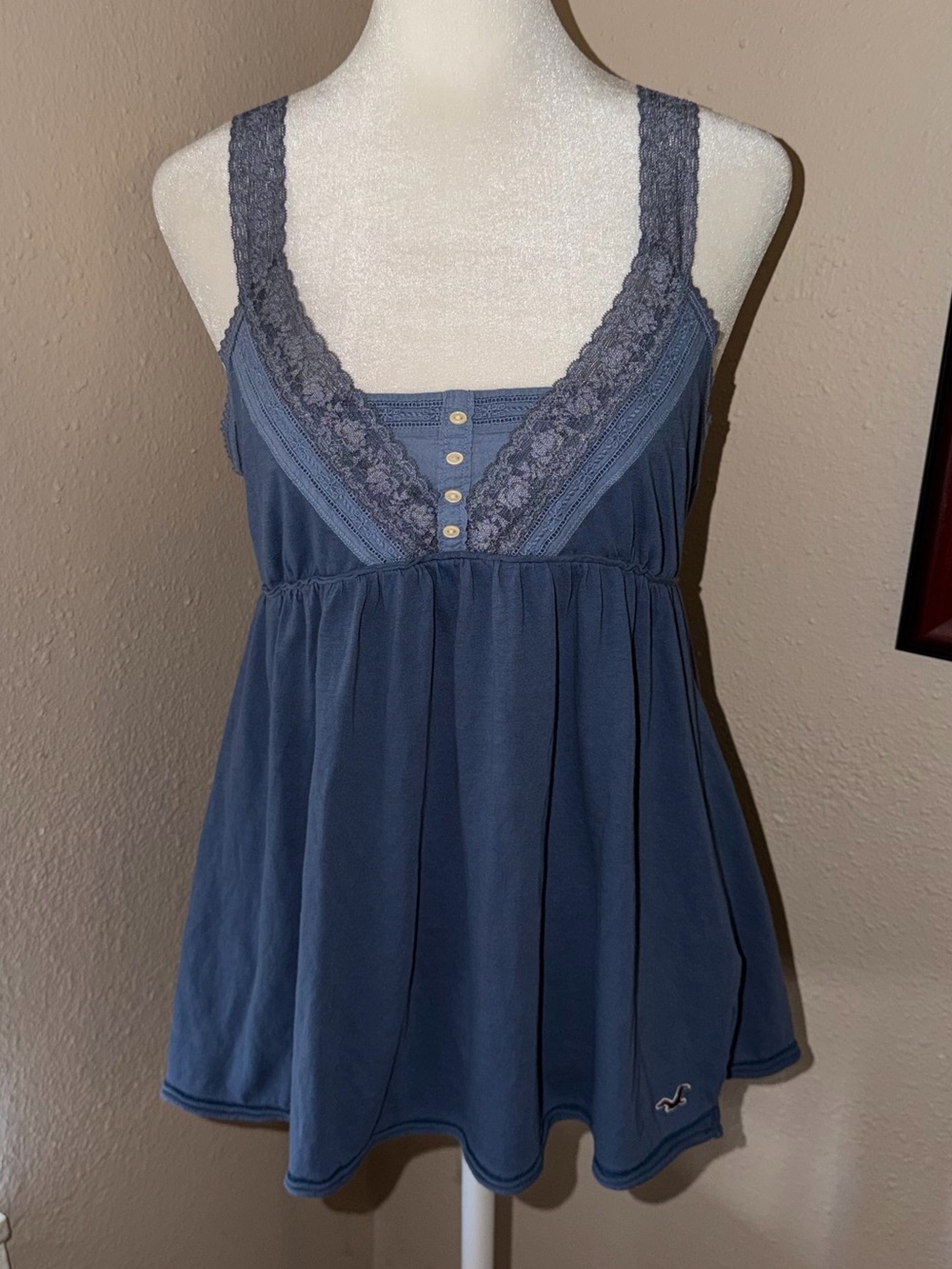 Vintage Y2K Hollister 2000s Lace Trim Babydoll Tank Top - Picture 2 of 6